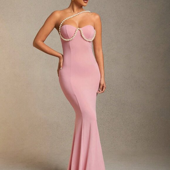Pink Elegant Women's bodycon maxi mermaid dress - Picture 1 of 5